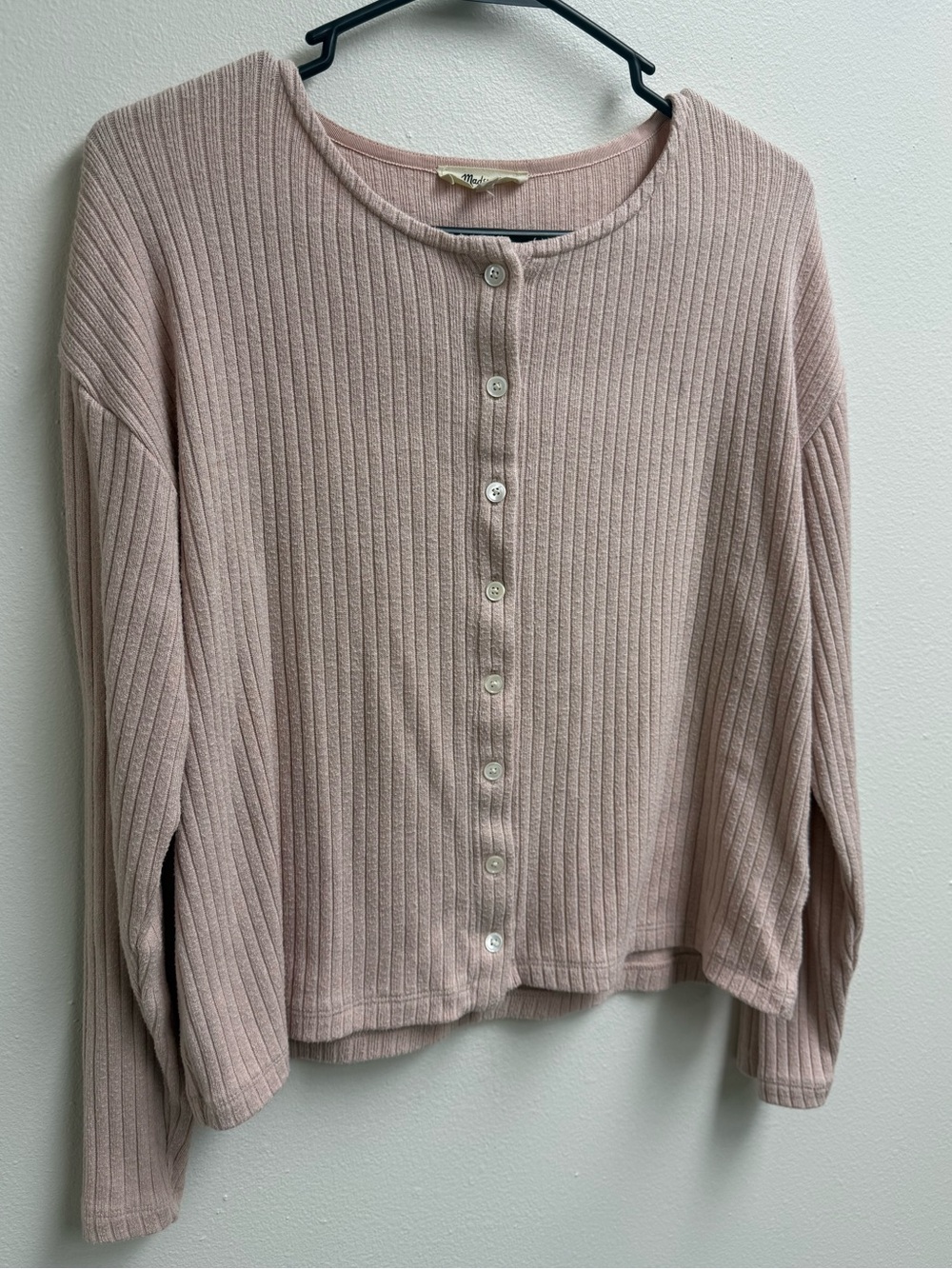 Madewell Blush Ribbed Button-Front Cardigan